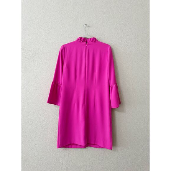 J.Crew Ruffle Mock Neck Bell Sleeve Sheath Dress Bright Fuchsia Size 2 - Picture 5 of 7